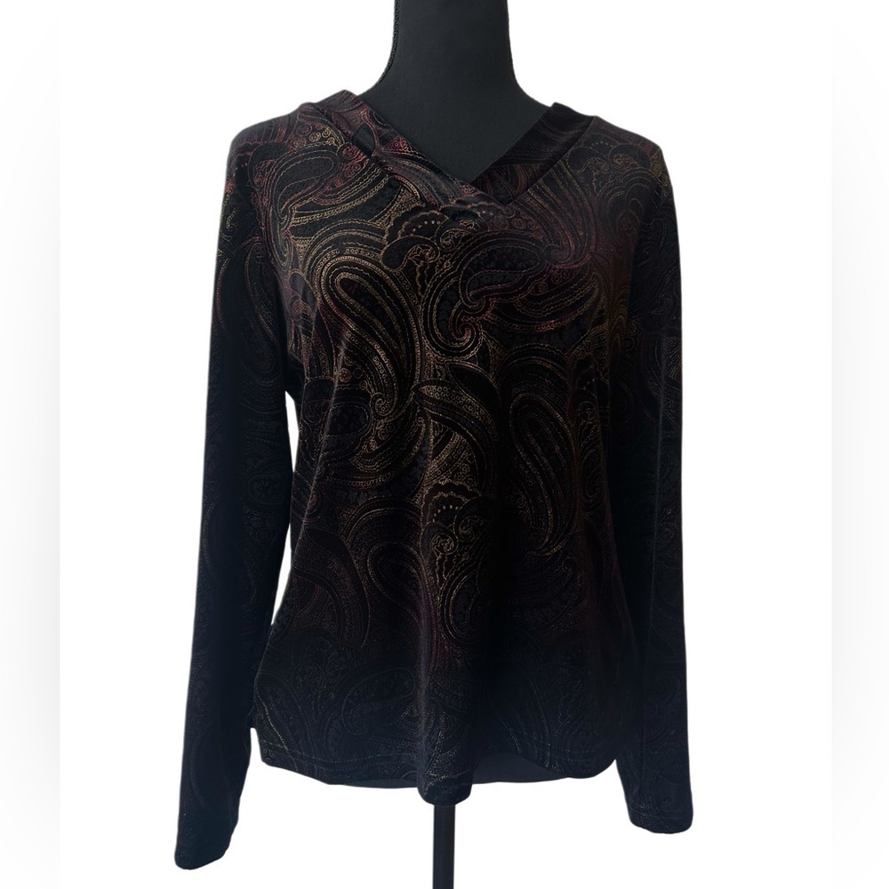 90’s Y2K Elegant Black V-neck Paisley Women's Top